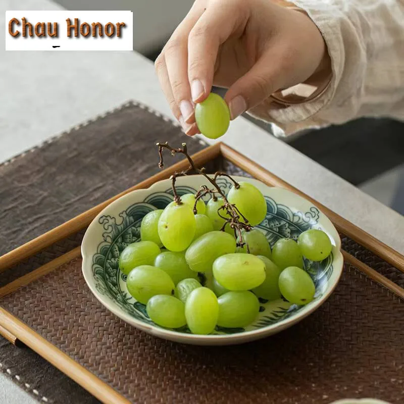 Ru Kiln Teapot Holder Bowl Boutique Fish And Algae Patterns Fruit Plate Zen Ceramic Tea Plate Retro Dry Brew Table Tea Tray Gift