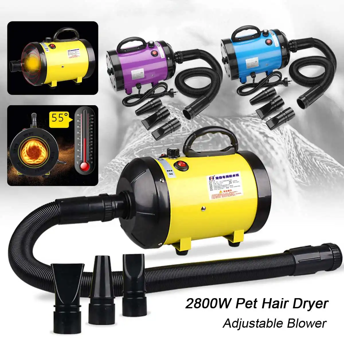 2800W Dog Grooming Dryer Pet Hair Dryer Pet Dog Cat Grooming Blower Warm Wind Adjustable