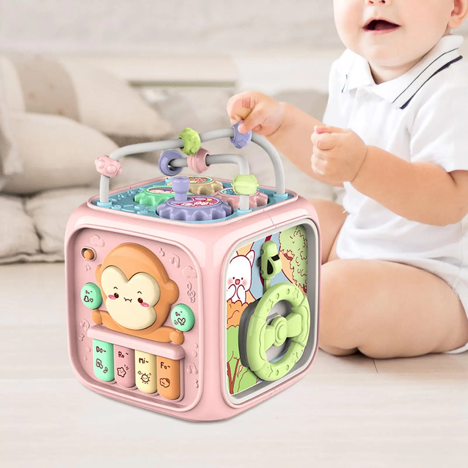 Busy Cube Color Shape Portable Sensory Busy Board Fine Motor Skills for Babies Birthday Gift Children 18-36 Month Boys and Girls