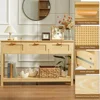 Rattan Console Table, Boho Entryway Table with Storage, Narrow Long Sofa Table with Open Shelf 2