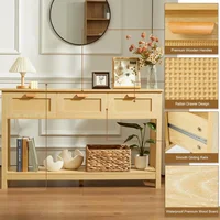 Rattan Console Table, Boho Entryway Table with Storage, Narrow Long Sofa Table with Open Shelf 2