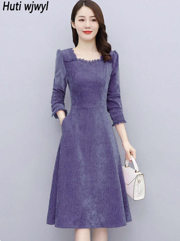 

Woman Elegant Purple Velvet Night Dress Autumn Winter Fashion Chic Party Midi Dress 2023 Korean Vintage Bodycon Luxury Vestidos