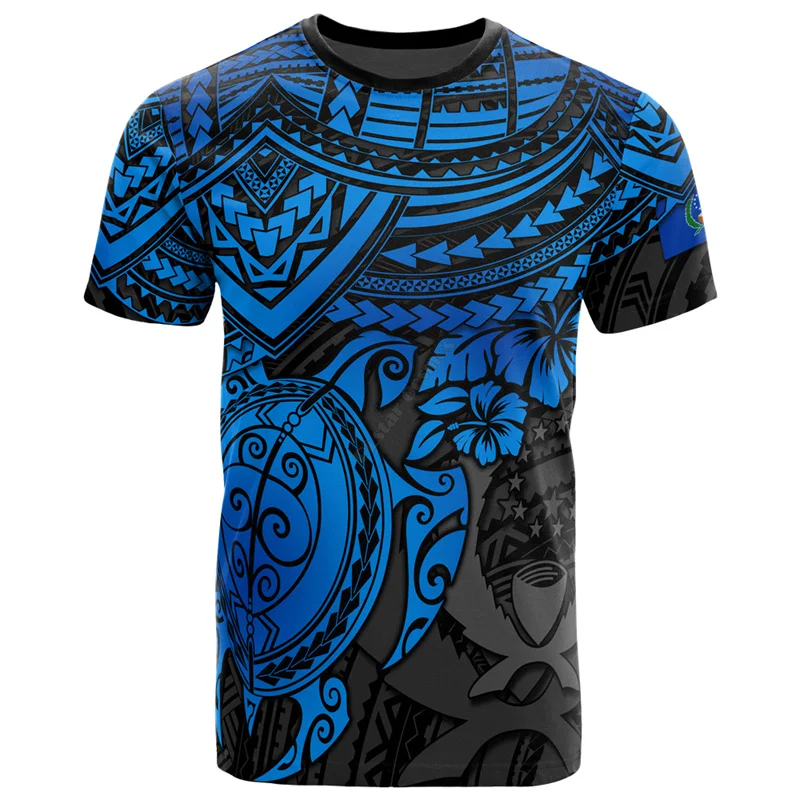 

3D Pohnpei Polynesian Culture Tribal Island Retro Tattoo Printed T Shirt Maori Tattoo Graphic T-shirts For Men Vintage Clothing