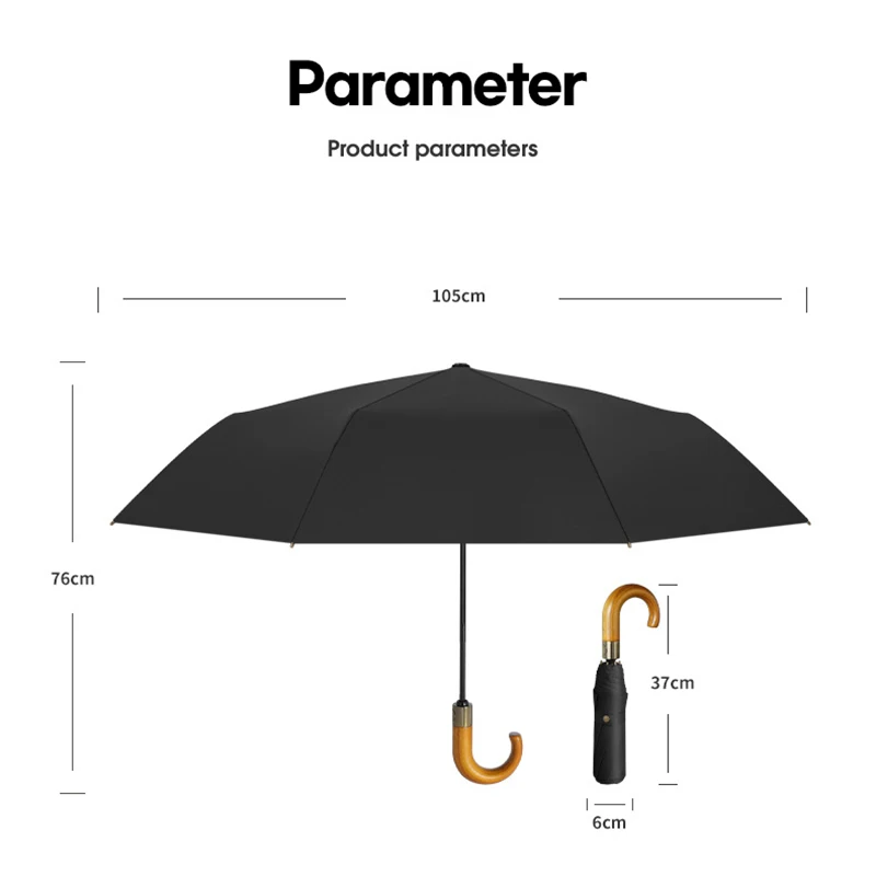 Windproof Umbrella Wooden Handle, Golf Fully Automatic Umbrellas Folding, Big Size Strong Rain Umbrella Free Shipping, 8 Ribs