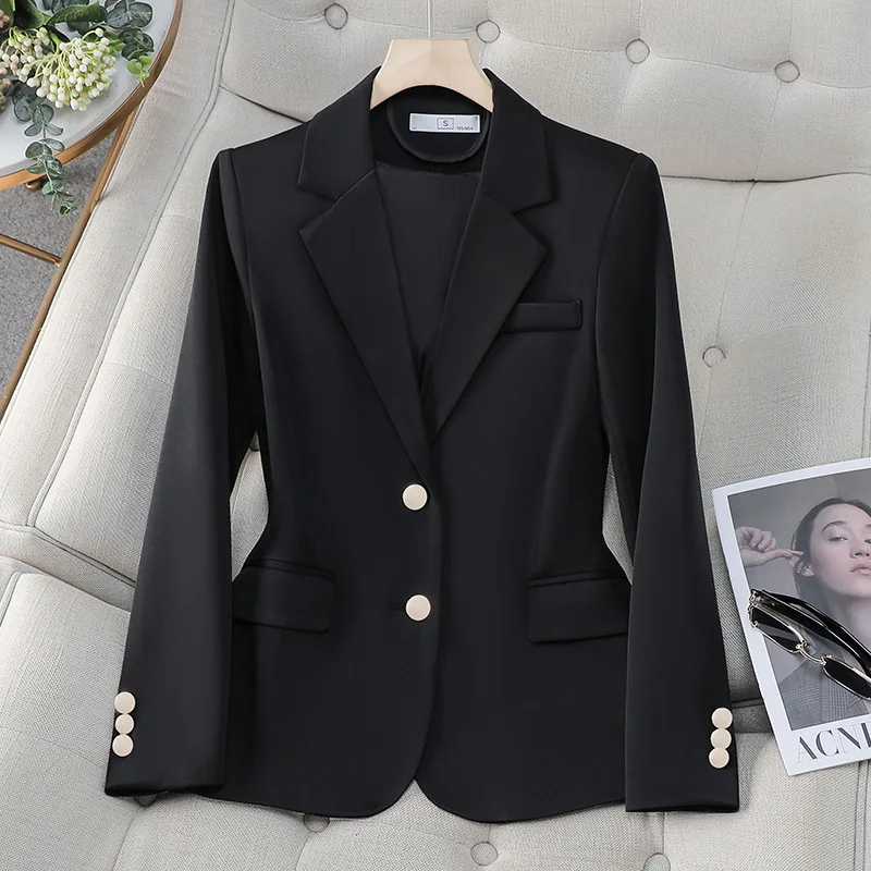 ZJYT Women's Long Sleeve Blazer Elegant Jackets and Coats Office Lady Plus Size Outerwear Spring Korean Fashion Outerwear Blue