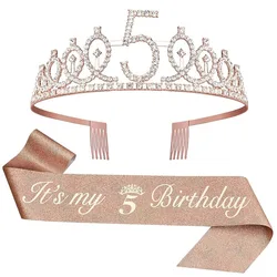 Elegant Birthday Tiara Crown and Sash for Women and Girls - Celebration Party Decorations & Gifts (Rose gold - 5)