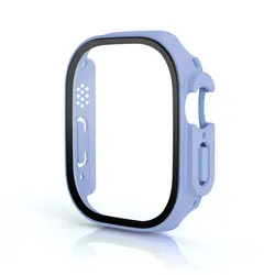 Premium Tempered Glass Case with PC Bumper for Smartwatch Strap - Screen Protector Cover and Band Accessories (Ice blue)