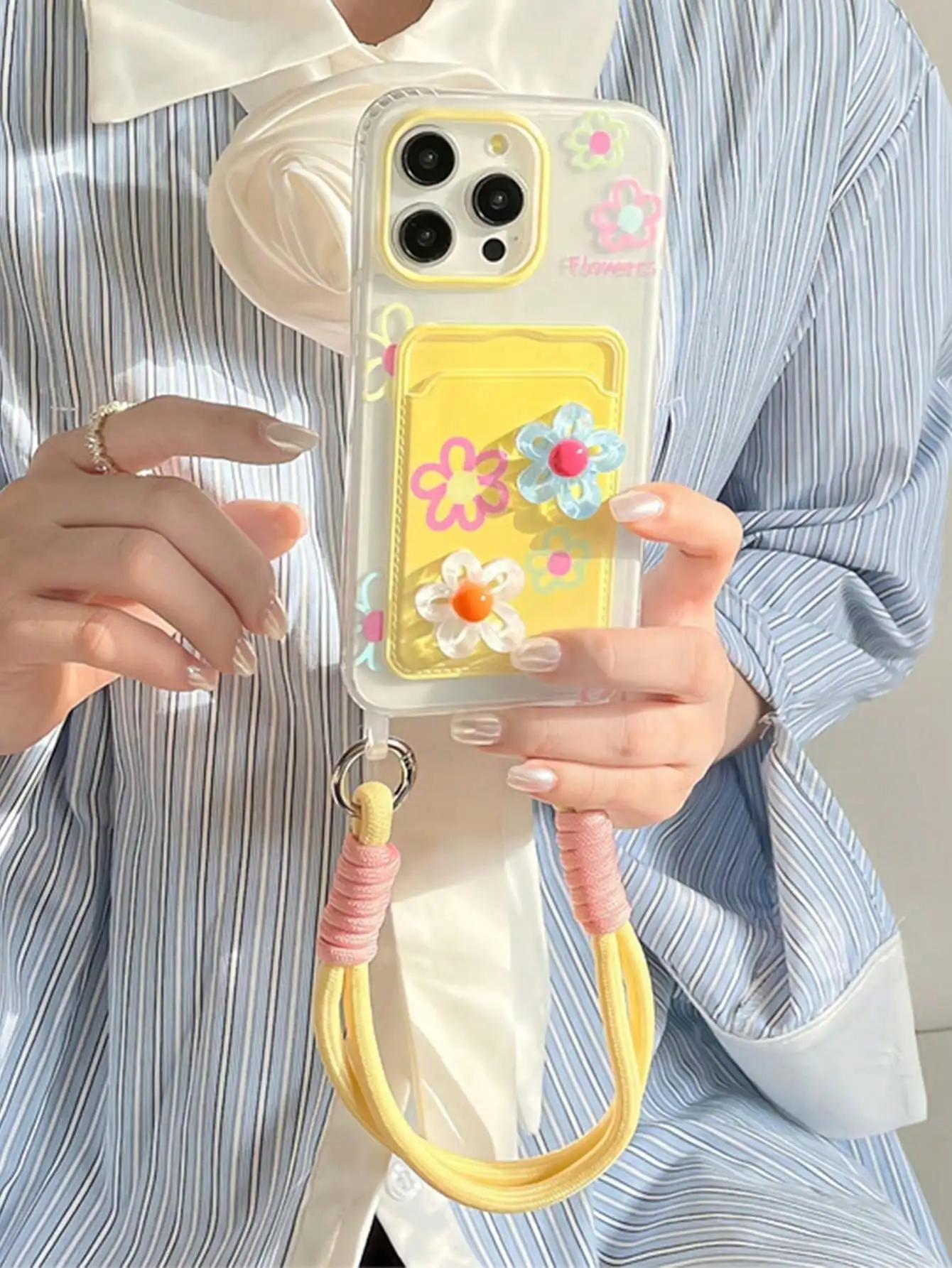 Lanyard Style Cardholder Lanyard Cardholder Premium Colorful 3D Flower Lanyard Card Holder Apple iPhone 16 Pro Max/