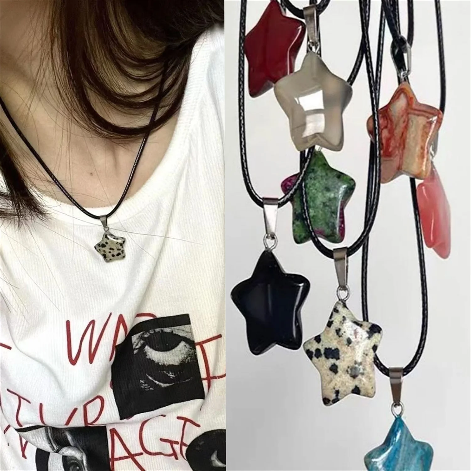 

Natural Stone Five-pointed Star Necklace Sweet Cool Star Pendant Necklace Collarbone Chain for Women Fashion Jewelry