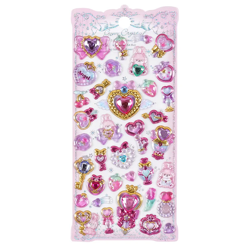 1pc/4pcs 무작위 카와이 섬세한 3D 소녀풍 보석 금박 스티커 스크랩북 Diy 저널 문구 스티커 데코 아트 용품