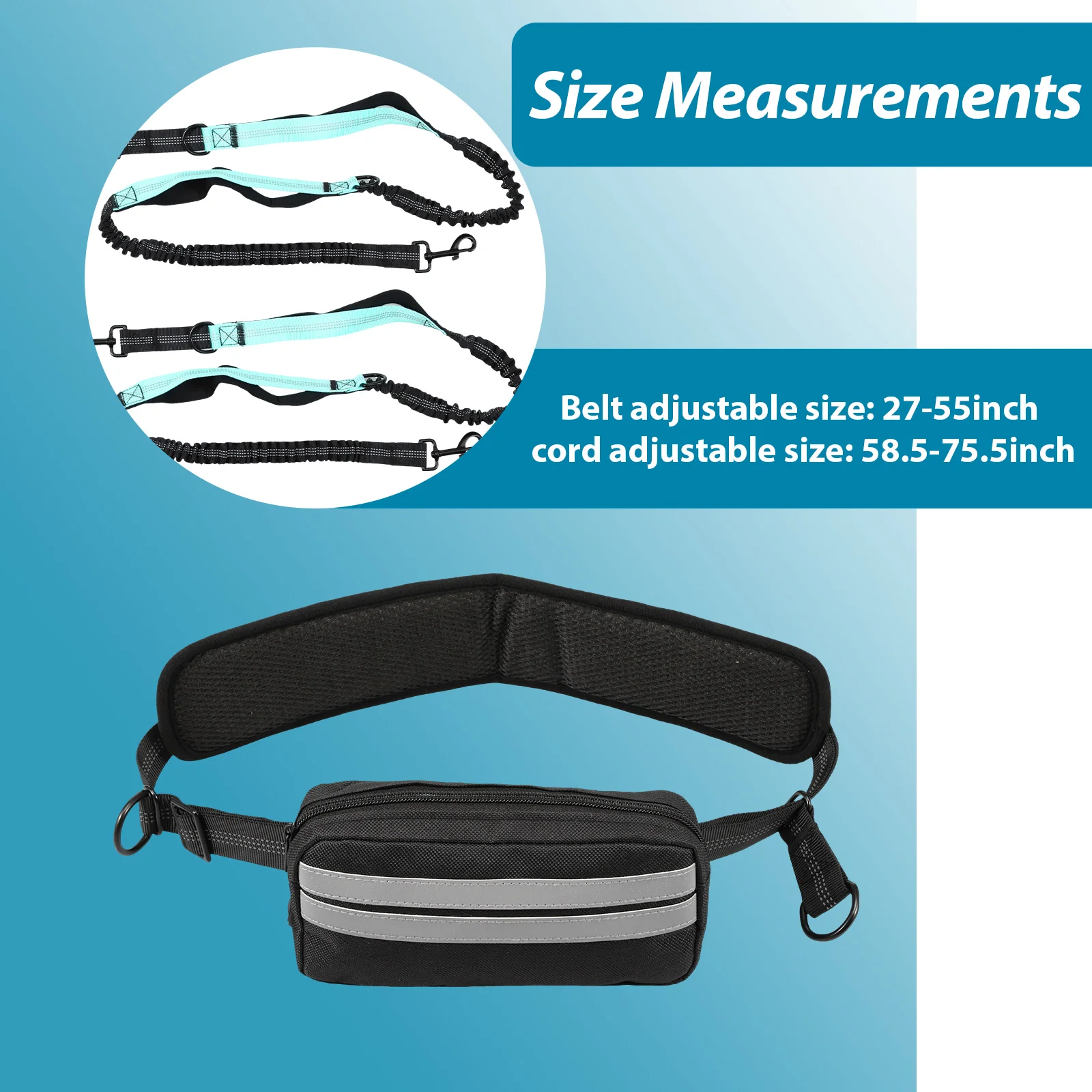 Hands Free Dog Leash Adjustable Reflective Waist Running Double Leash with Pouch Retractable Dog Running Leash Pet Supplies