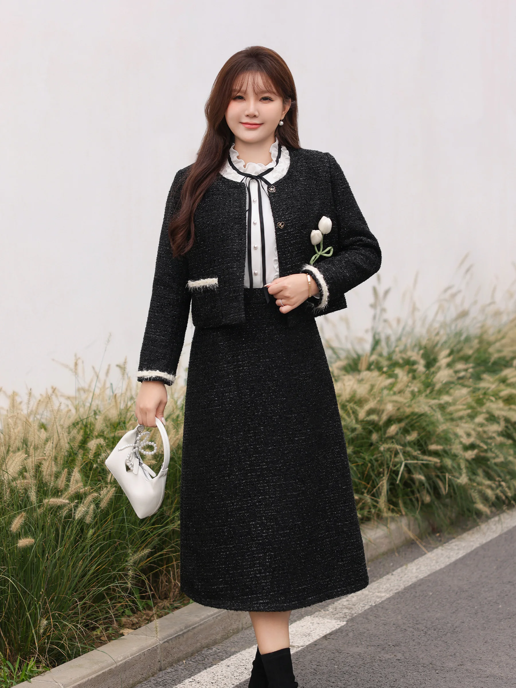 패션 세트 한국 스타일 루즈핏 스타일리시 플리츠 라운드 넥 두 조각 세트 플리츠 라운드 넥 플리츠 세트