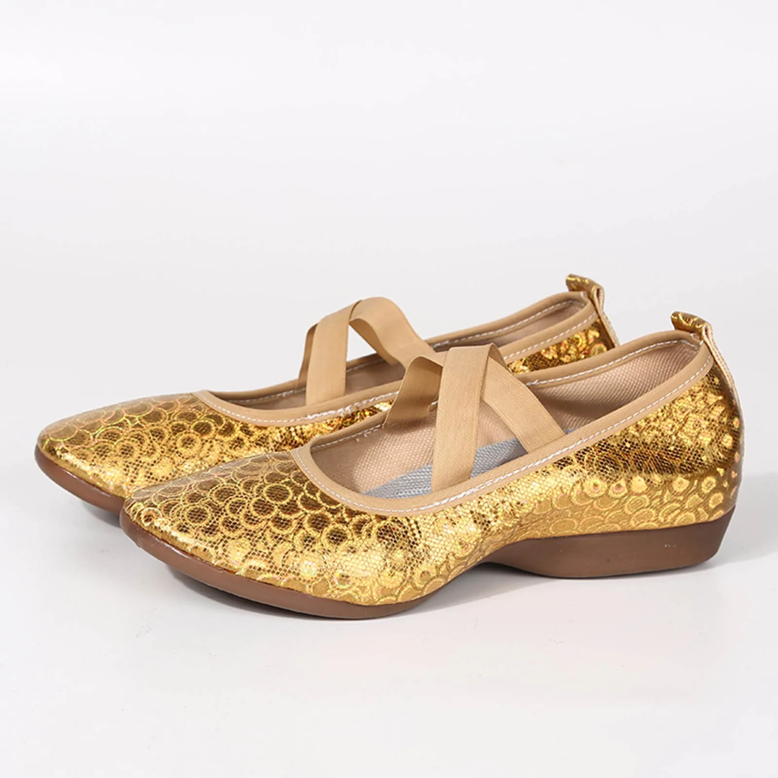 Glitter Asakuchi Latin Dance Shoes Women'S Solid Color Soft Sole Dance Shoes Stretchy Broadband Silver Line Zapatillas De Mujer 5