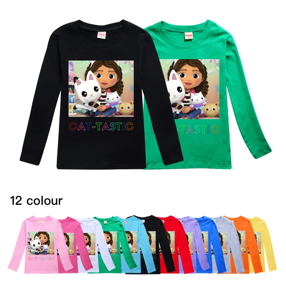 

New Cartoon Gabbys Dollhouse Clothes Kids Cute Gabby Cats T Shirt Harajuku Baby Boys Long Sleeve Tops Toddler Girls T-shirts