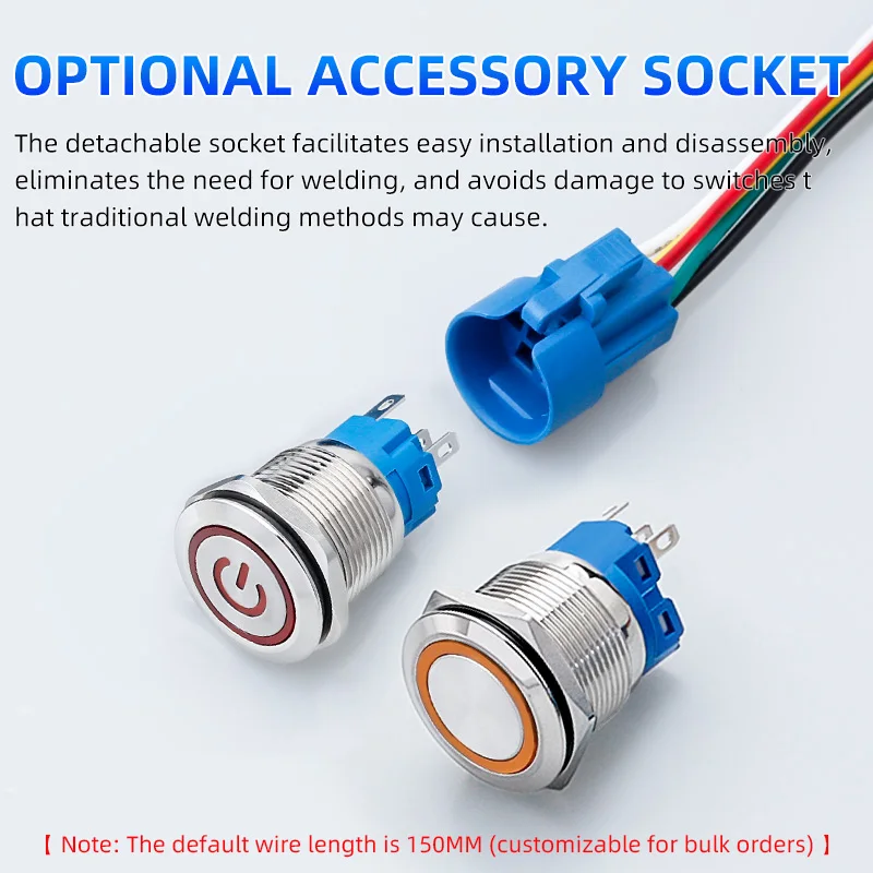 Metal switch button push with wire waterproof 12mm-22mm momentary/latching Led light start stop 5V-220V