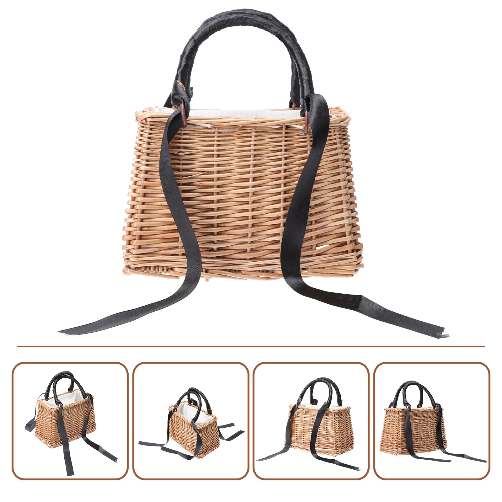 

Rattan Flower Basket Crossbody Wicker Small Square Bag Cotton Packing Handmade Natural Girl The Tote