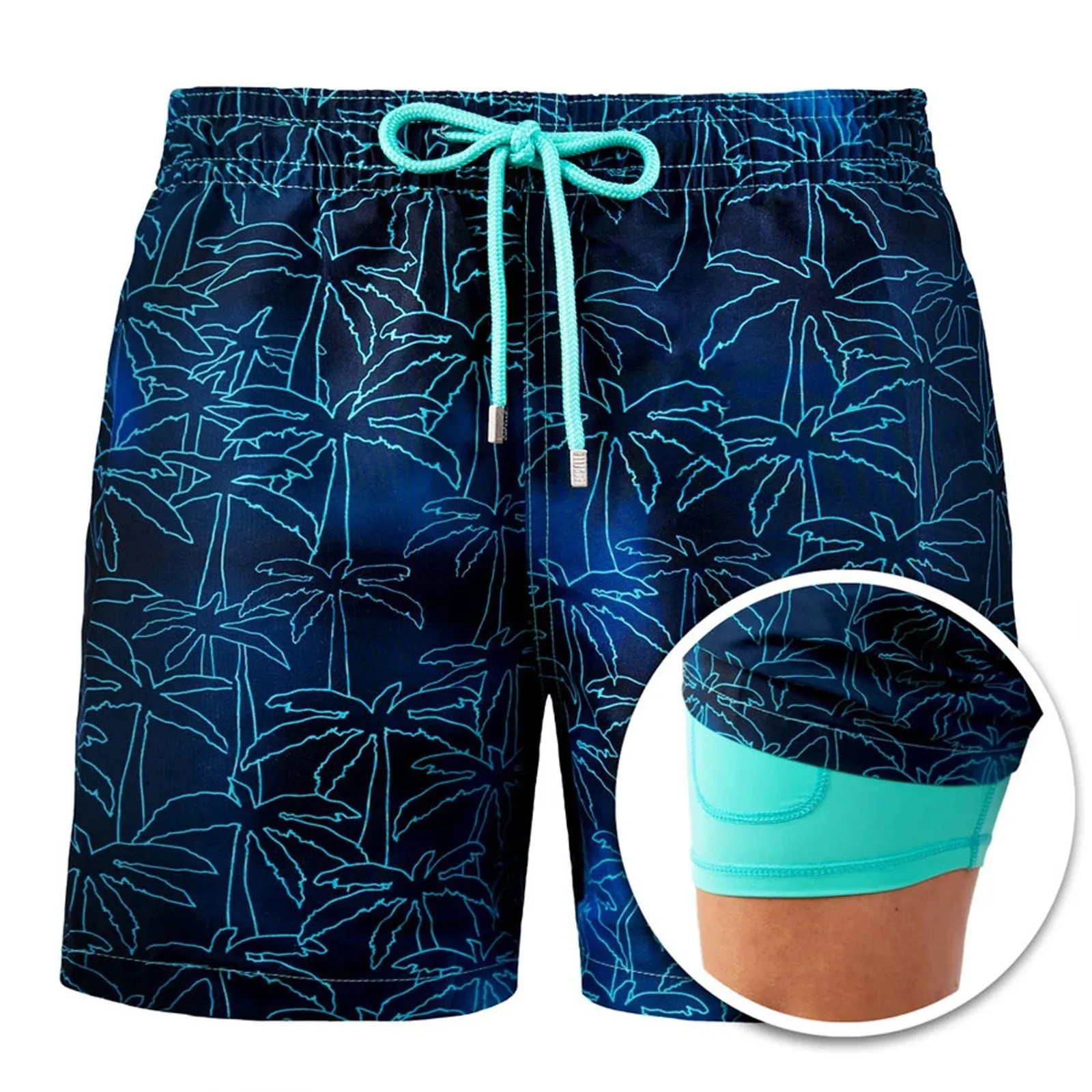 Pantalones cortos de playa para hombre, Shorts deportivos con estampado de doble capa, informales, de secado rápido, florales, para gimnasio, Verano
