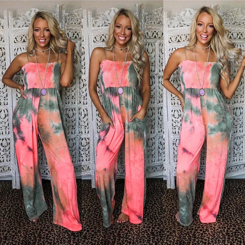 

Fashion Waist Long Jumpsuits Women Elegant Sleeveless Rompers Summer Casual Loose Playsuits