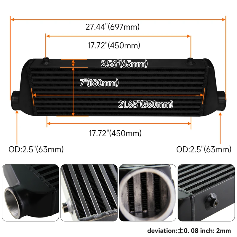 2.5 aluminium Piping Schlauch Klemmen + Hohe Leistung Vorderen