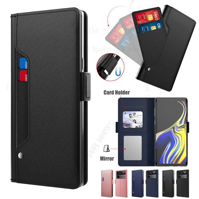 

Fundas For ZTE Nubia Z50 Ultra Z40 Pro Flip Kickstand Leather Phone Case For Nubia Axon 40 Ultra 30 Pro Mirror Card Wallet Cover