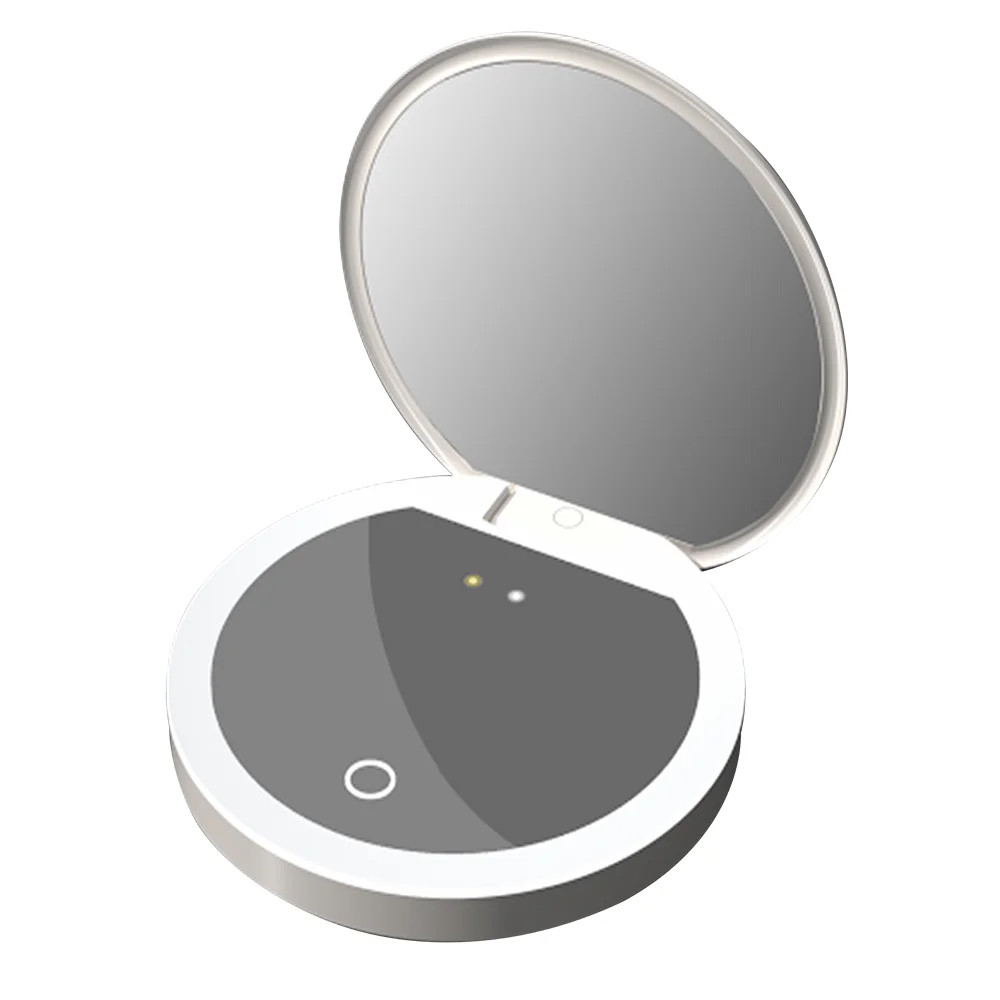 TENGMIR Handheld LED Light Makeup Mirrors Round Portable UV Mirror Lights Checking Facial Smart Sunscreen Makeup Mirror