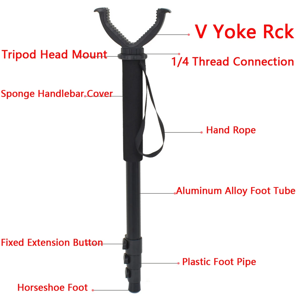 Hunting Monopod Hunting Shooting Rack Tactical Adjustable Telescopic Monopod Shooting Rack Rotating V Yoke Mount Adapter for Hunting Shooting Stick Shoulder Strap