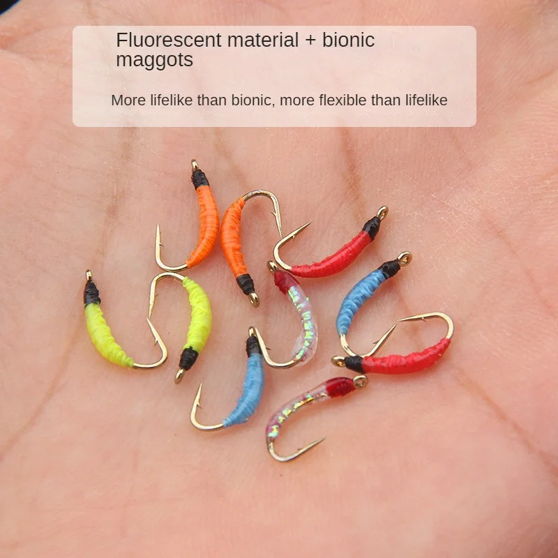 Fluorescente Maggot Hook Simulazione Di 10 Pezzi Di Gamberetti Luminescenti Gel Di Silice Esca Artificiale Forte Attrazione Di Pesci