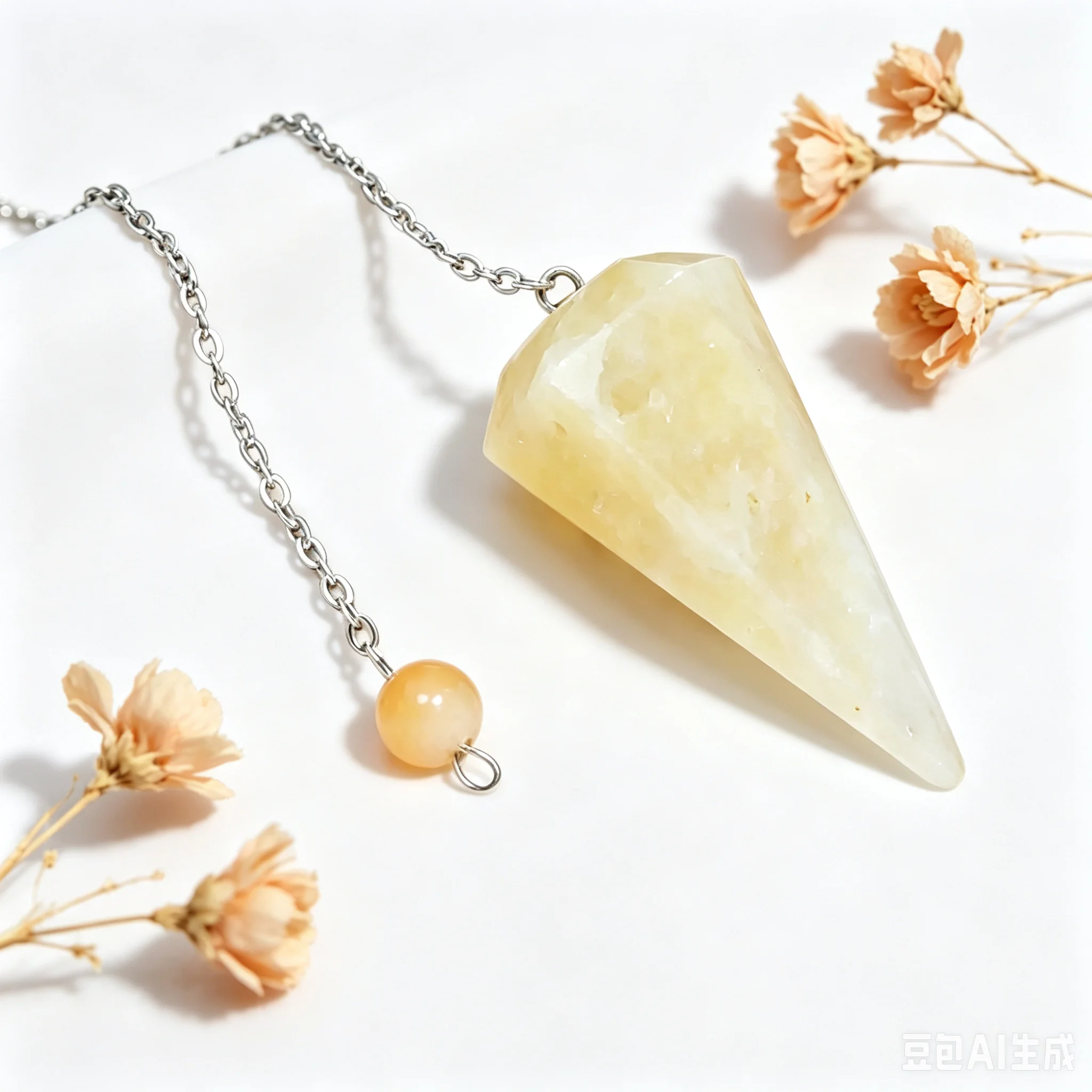 Yellow Jade Natural Stone Crystal Pendulum Pendant for Spiritual Divination & Dowsing