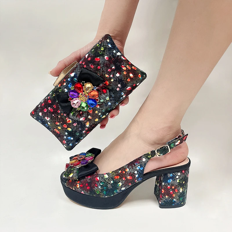 

Fashionable Top Italian Designers 2023 Luxury Elegant Clutch Bag Prints Bowknot Bright Diamond Summer Women's High Heels Shoes