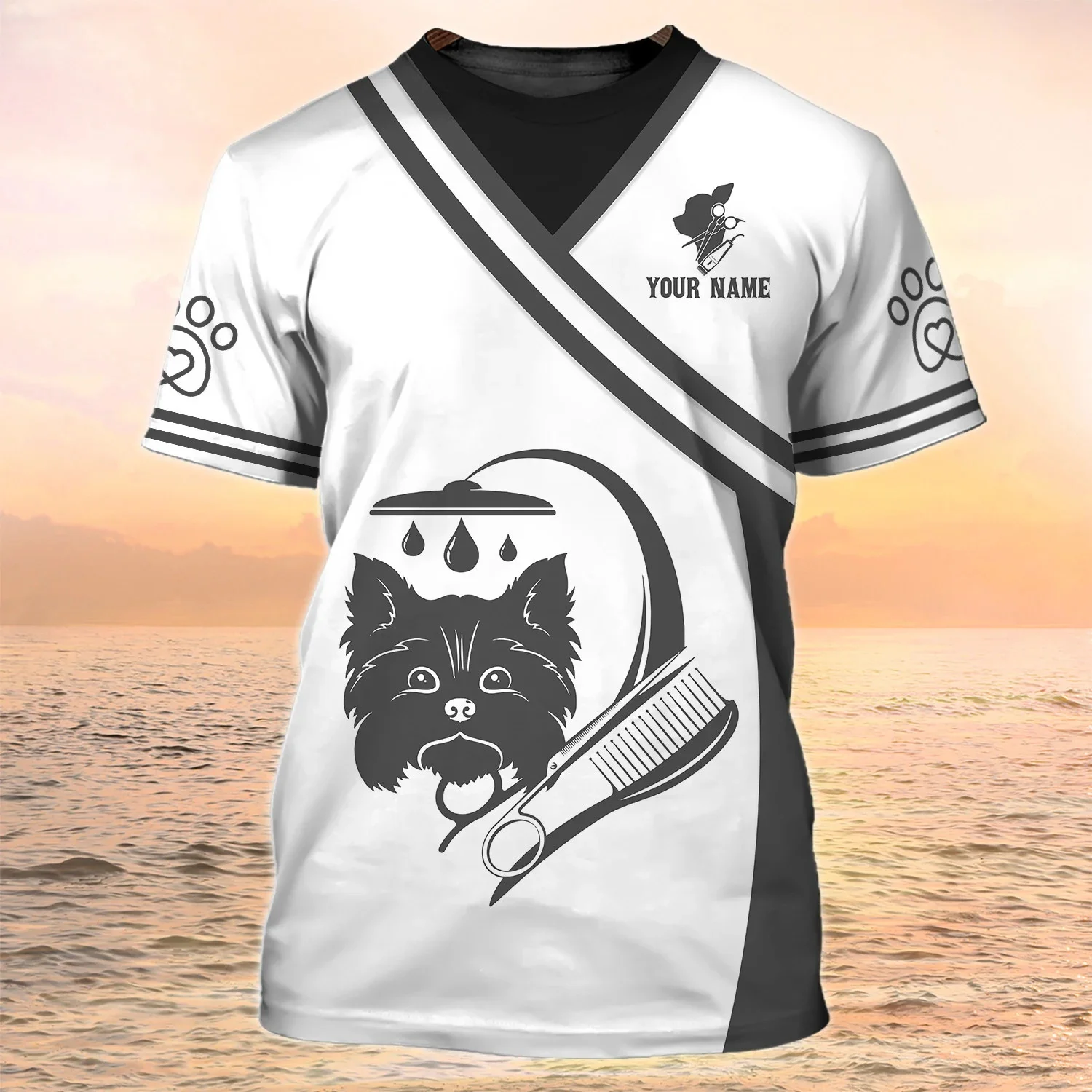 Neueste Sommer männer T-shirt Hund Groomer Pesonalisierte Name 3D Gedruckt t-shirt Unisex Casual Tops Hundesalon Salon Uniform DW151 – Detail 18