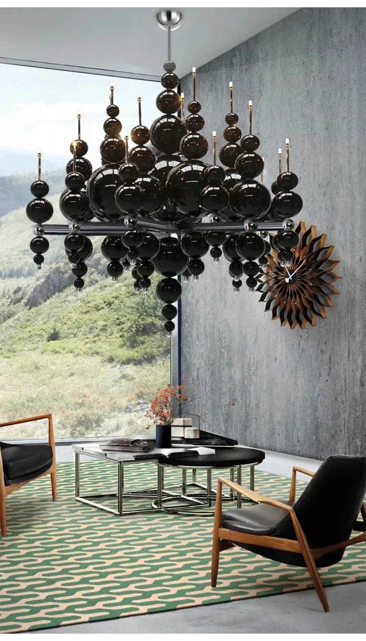Description Picture 5 of itemTears From Moon chandelier black bubble lamp for Restaurant hanging light fixtures Luxury Loft Decor over island kitchen תאורה