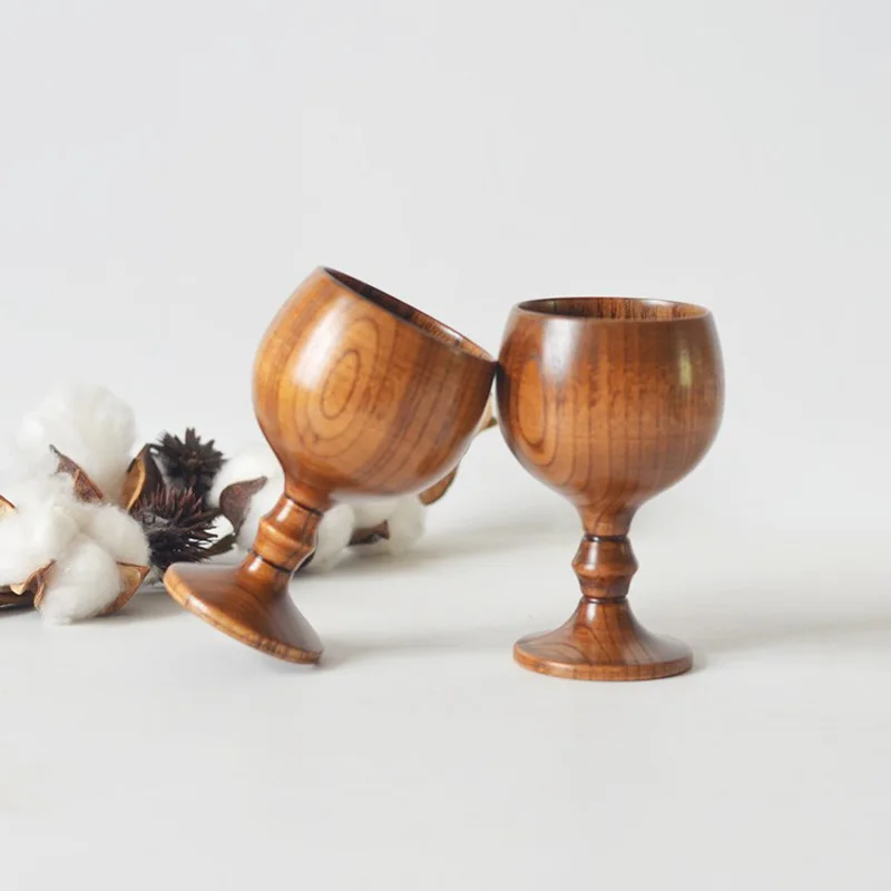 Glass Cup Natural Wooden Goblet Handmade Environmental Red Wine Glasses Round Coffee Milk Water Cup Home Kitchen Bar Drinkware Supply glass cup