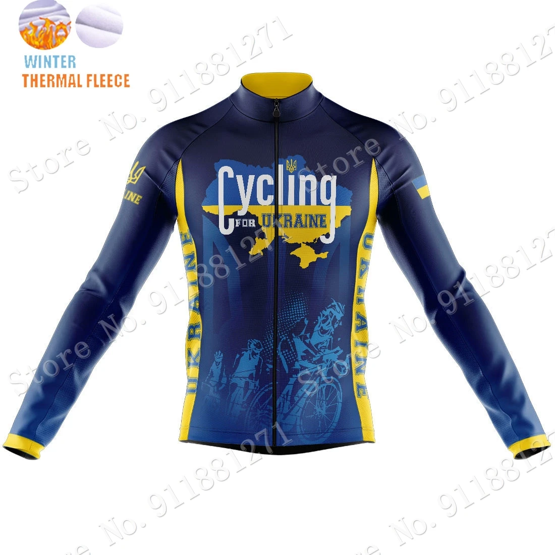 Winter Ukraine National Cycling Jersey Long Sleeve Fleece Clothing Vintage Road Bike Shirts Bicycle Tops MTB Maillot Ropa