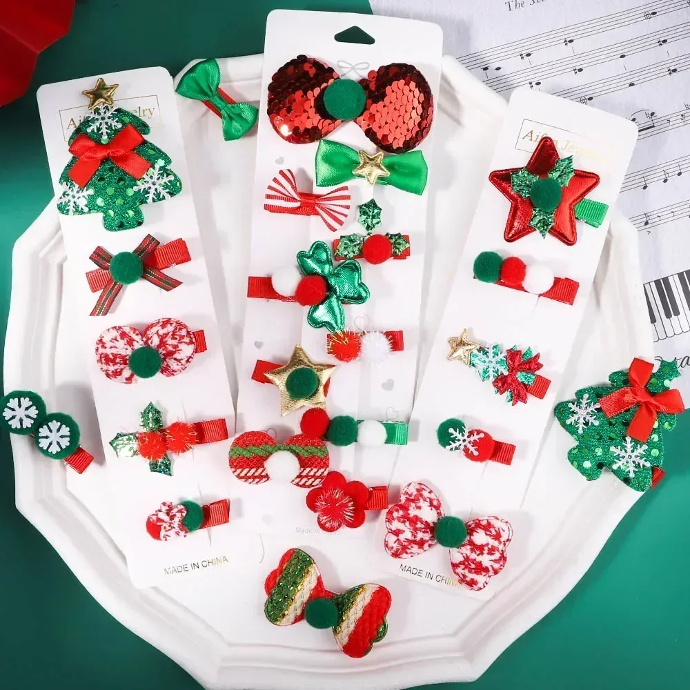 5Pcs Christmas Hairpin New Baby Christmas Tree Snowflake Hair Clips Party Headwear Festival Girls Hair Accessories Gifts hair accessories