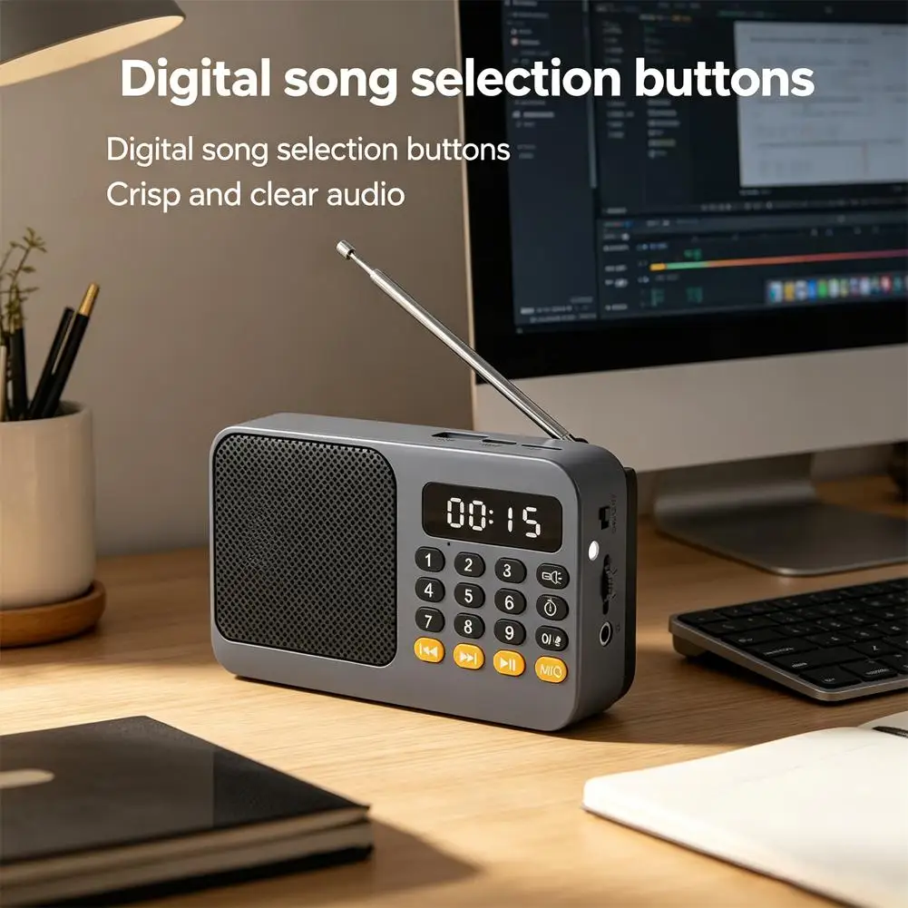 Portable FM Radio Portable Bluetooth Speaker with LED Light support Recording TF Card USB Play Wireless Speaker Radio FM Receive - 2