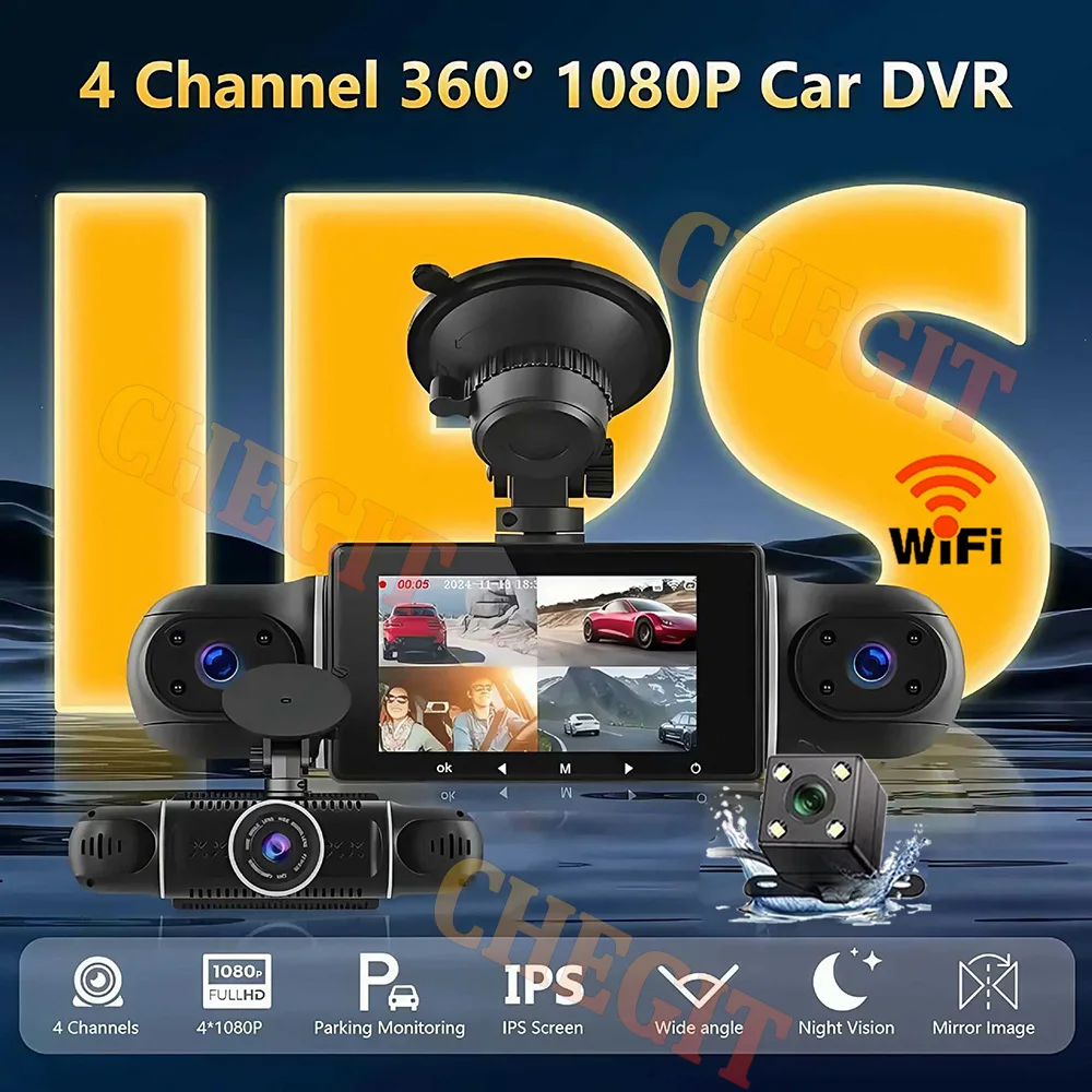 360 Degree 4Channel Car Dvr WIFI APP Video Recorder 1080P dashcam Front With Rear View Camera 24h Parking Monitor Night Vision