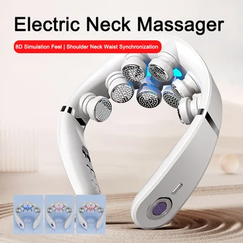 Pulse Neck Massager 8D Electric Neck Massager Deep Tissue Vibration Hot Compress Shoulder Neck Cervical Spine Machine