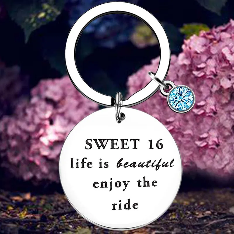 

Sweet 16 Gift Life is Beautiful Enjoy The Ride Keychain Baptism Key Chain Pendant Jewelry 16th Birthday Gifts