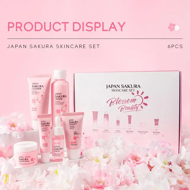 71841-103a0e.jpg 6pcs/Set Sakura Skin Care Sets Face Cream Serum Toner Facial Cleanser Sunscreen Eye Cream Face Skin Care Set Product Gift box