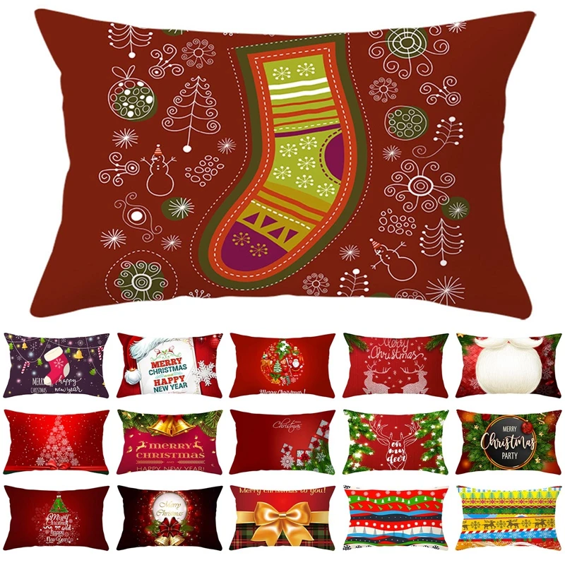 

Christmas Pillowcase Decorative Pillow Rectangular Cushion Cover Cartoon Snowman Alphabet Print Pillowcase 30X50CM