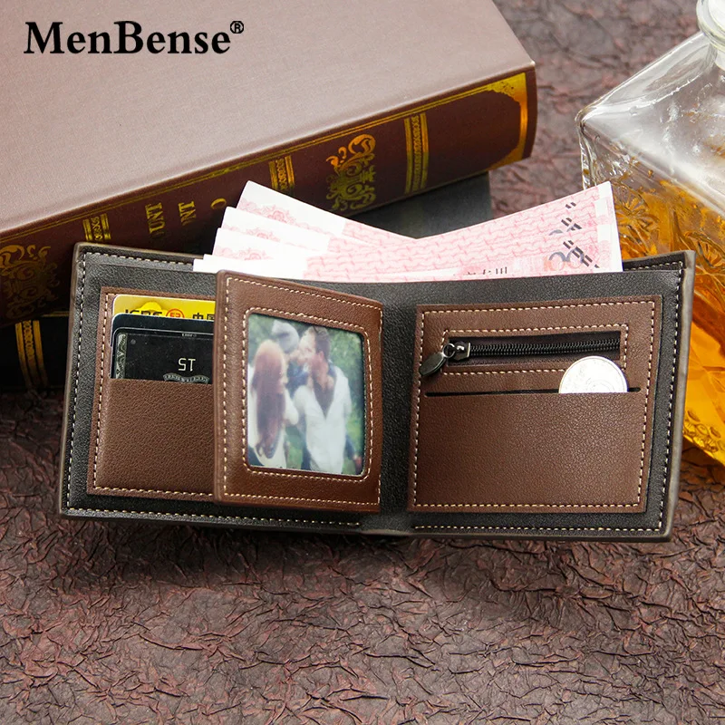 Men's Short Cross Section Tri-fold Wallet Stitching Business Multi-card Zipper Coin Purse Passport Cover