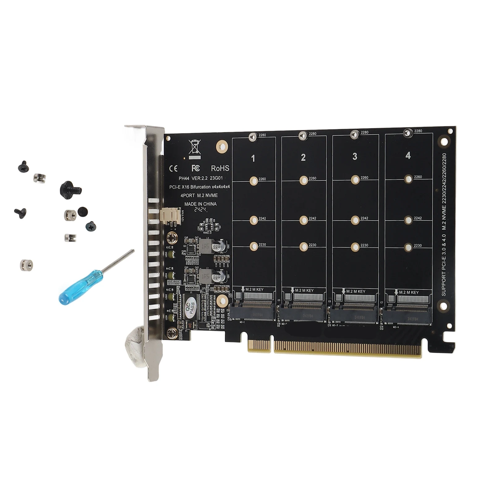 Adapter Card 4 Port M.2 NVMe SSD to PCIE X16 M Key Hard Drive Converter Reader Expansion Card M.2 PCIE Adapter Hard Drive Reader