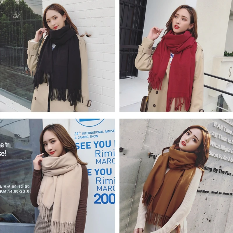 Solid Women Cashmere Scarf Pashmina Shawls and Wraps for Evening Dresses Travel Office Winter Warm Blanket Soft Long Scarves