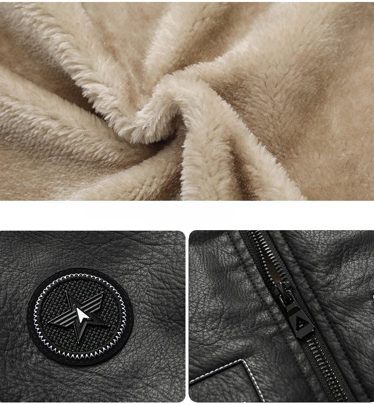 Description Picture 5 of itemMens Leather Integration of fur Jacket Wholesell Price Autumn And Winter Artificial Velvet Fur Warm Jacket For Man Size L-4XL