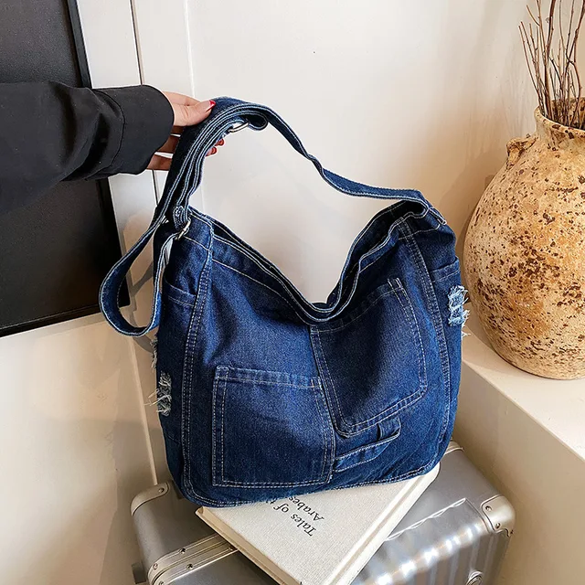 Casual Versatile Women's Denim Shoulder Bags Large Capacity Commuter Ladies Crossbody Bag Pocket Dsign Female Handbags Tote