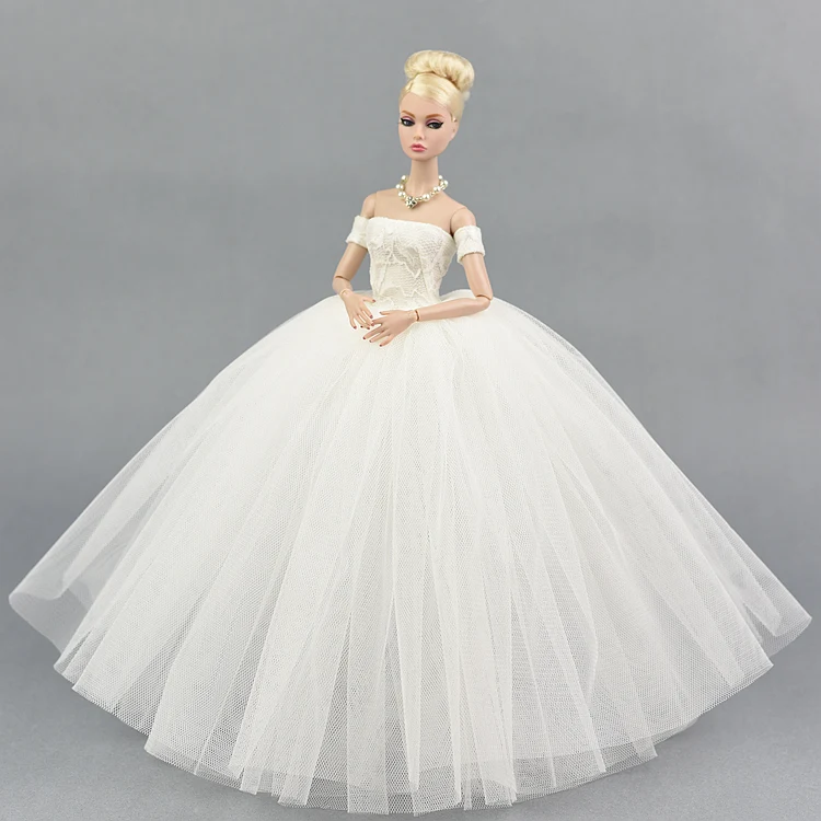 

NK Official 1 Pcs White Wedding Dress For Barbie Doll 1/6 BJD Party Evening Gown Bubble skirt Clothing Outfit Accessories Toys