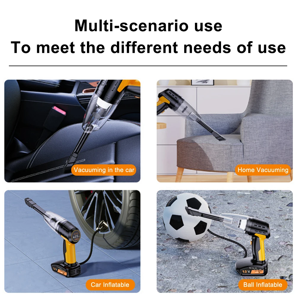 Car Vacuum Cleaner Cordless Tyre Inflator LED Lighting Portable Vacuum Cleaner Rechargeable Air Compressor 4 in 1 Strong Suction vacuum cleaner handheld vacuum cleaner wireless vacuum cleaner portable vacuum cleaner