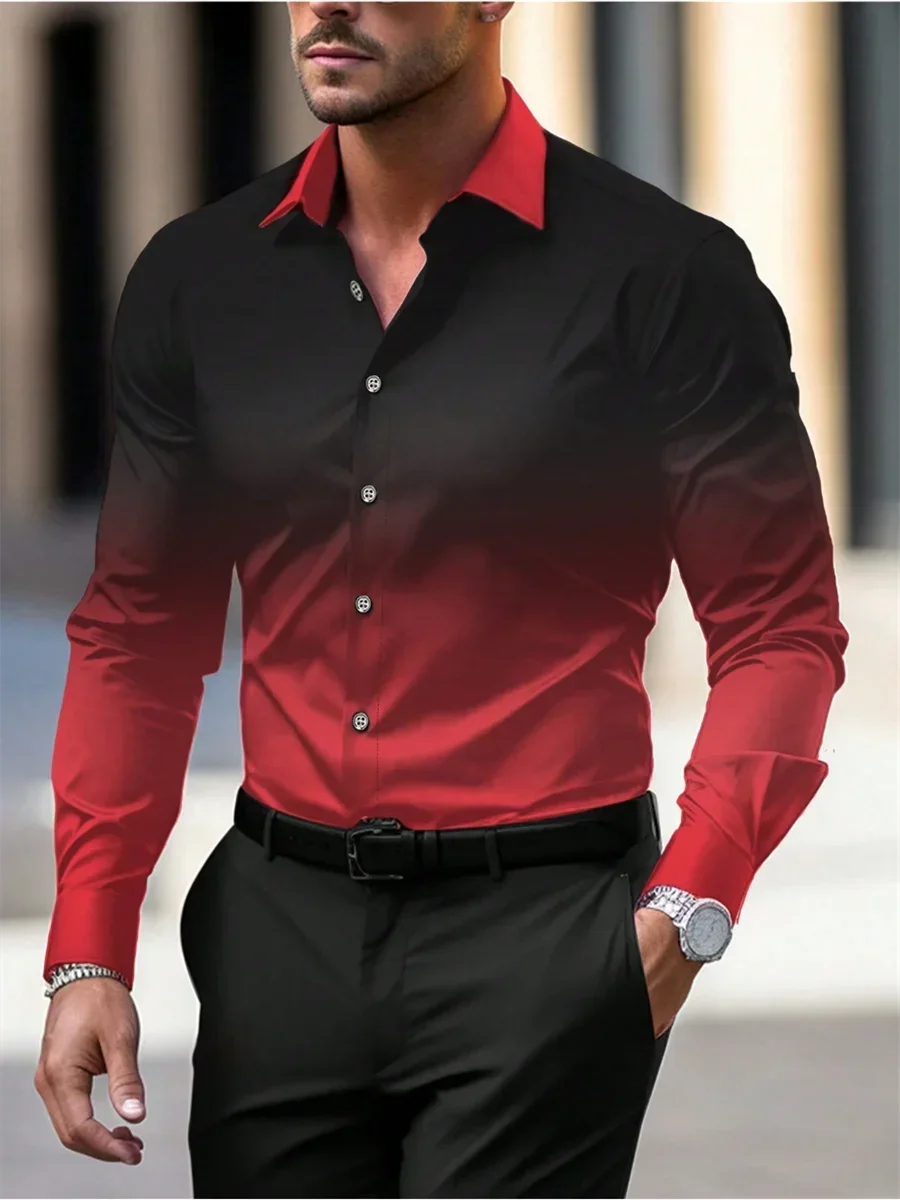 

Men's Ombre Long Sleeve Shirt Lapel Street Resort Print Clothing Fashion Casual Hawaiian Shirt Oversized 6XL Fast Shipping