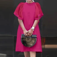 ZANZEA Women Vintage Vestidos Solid Mesh Patchwork Sundress Casual Summer Mini Dress Party Ruffle Short Sleeve Loose Dresses