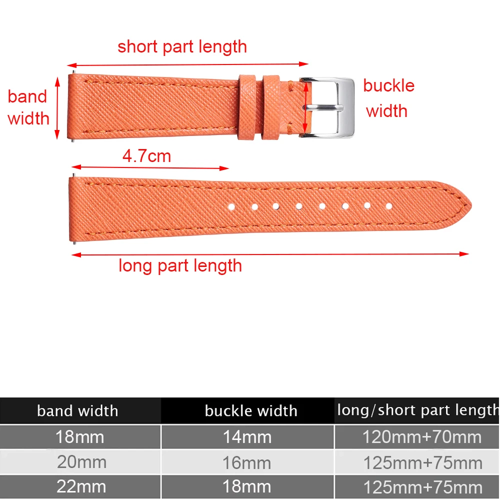 Vintage Stitched Saffiano Leather Watch Strap – Premium Quick Release Watchband